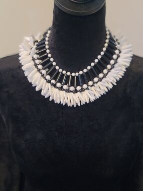 1960'd Black and White Statement Bib Necklace